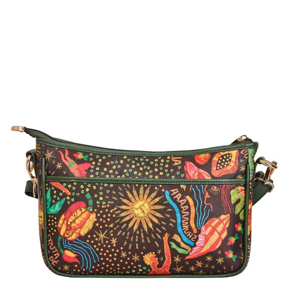 Printed Fabric Green East/West Hobo Crossbody Sling Bag Over the Shoulder Purse - Picture 3 of 8